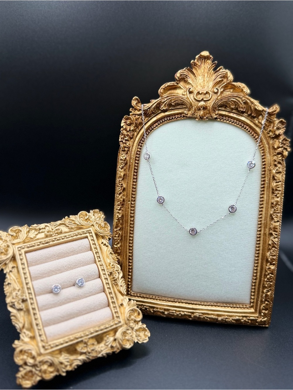 Delicate Silver Cubic Zirconia Necklace & Stud Earring Set - White